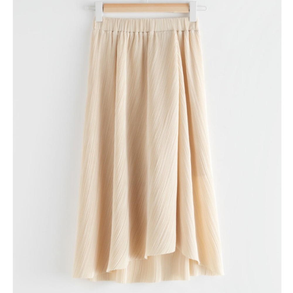 & Other Stories Diagonal Pleats Midi Skirt (Beige) (Size 2)